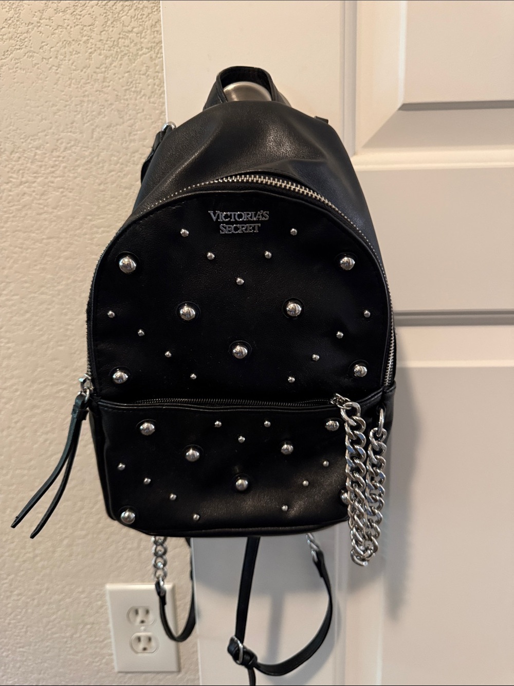 NWOT Victoria's Secret Black Mini Backpack with Silver Studs and Chain - Picture 1 of 6